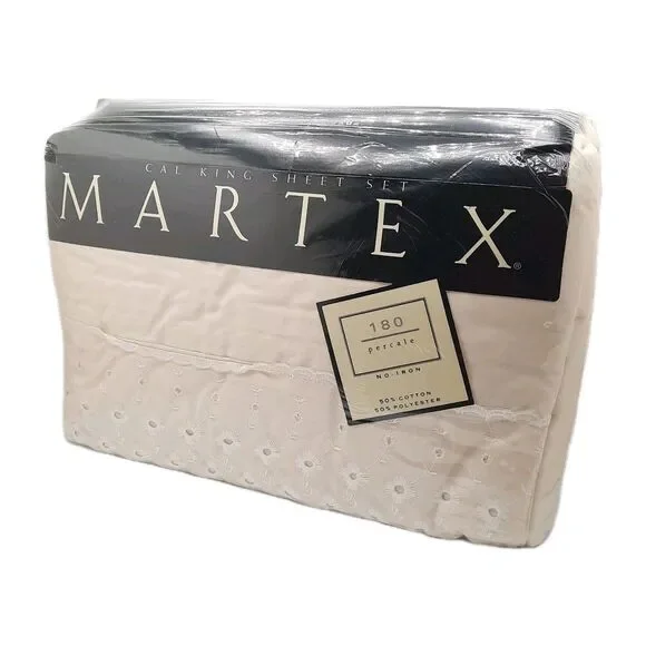 Vintage Martex Sheet KING Set Pipeline Lace Eyelet Ecru Off-White NOS Sealed New - Picture 2 of 13
